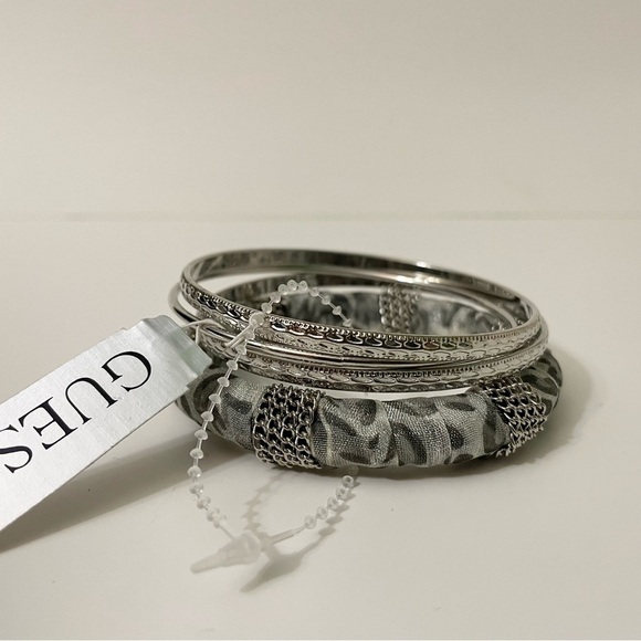 Guess Silver Tone and Grey Leopard Print Bangle Set - Picture 2 of 8
